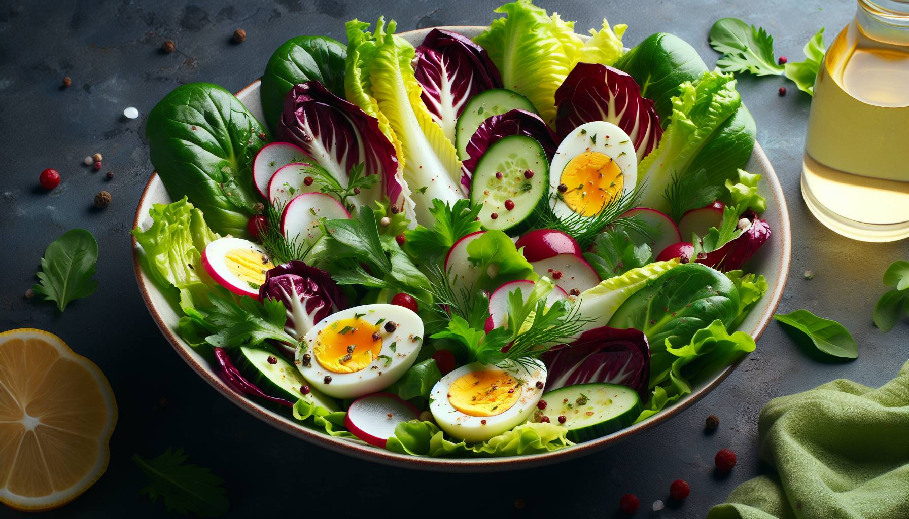 Refreshing Romaine and Radicchio Salad with Olives and Pomegranate Vinaigrette: image