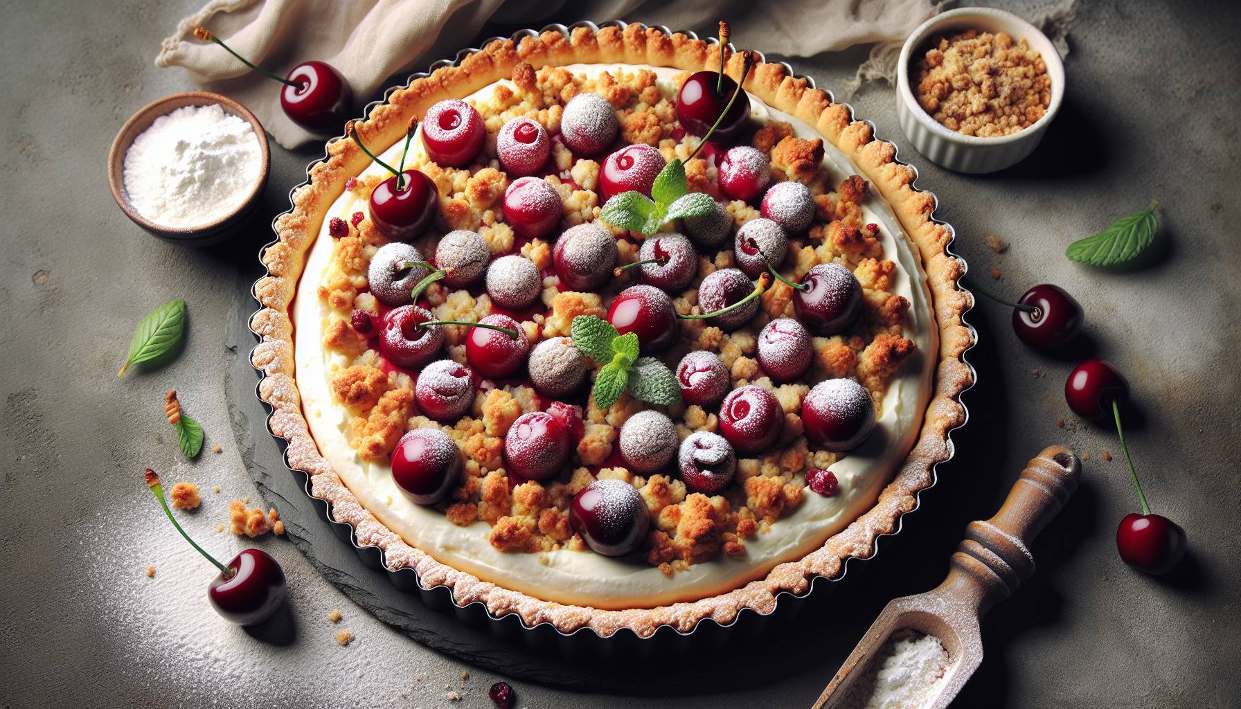 Rustic Roman Tart with Ricotta and Cherries: image