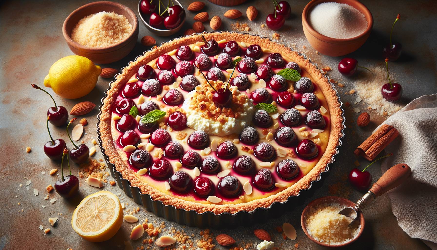 Rustic Roman Tart with Ricotta and Cherries: image