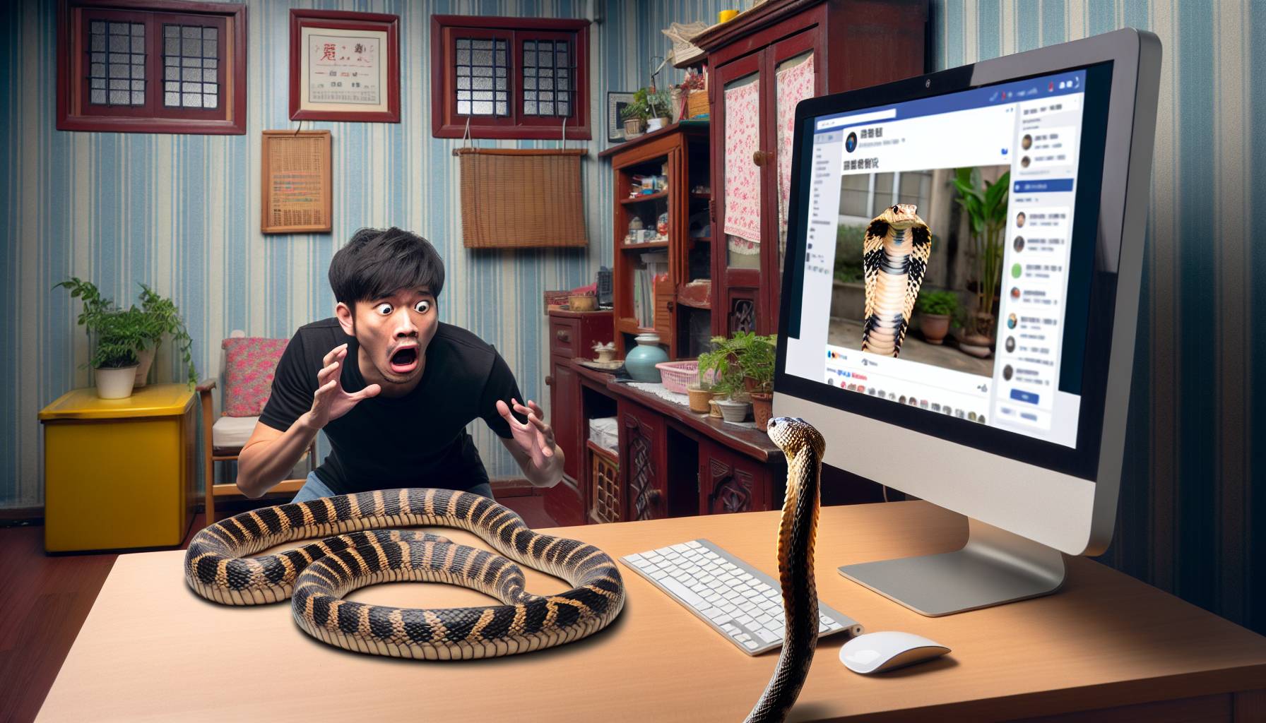 Couple in Hong Kong Village Home Finds Venomous Cobra on Computer Desk: image