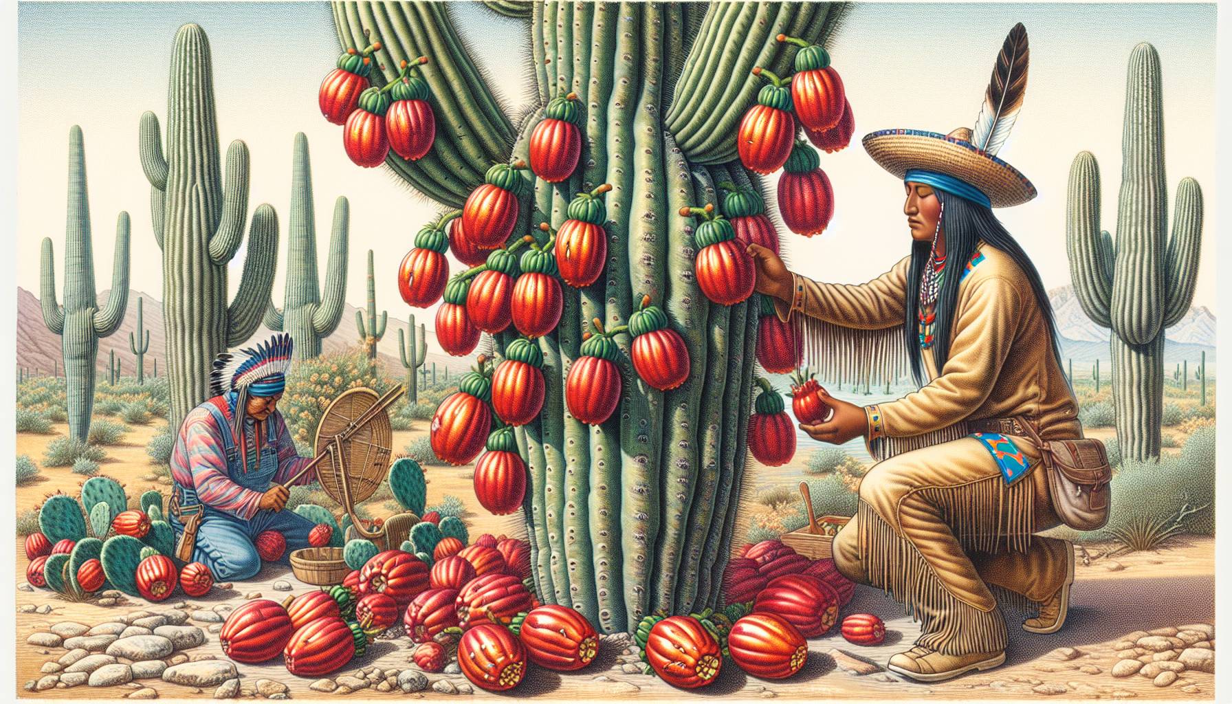 Harvesting the Sacred Saguaro Cactus Fruit in Arizona: image