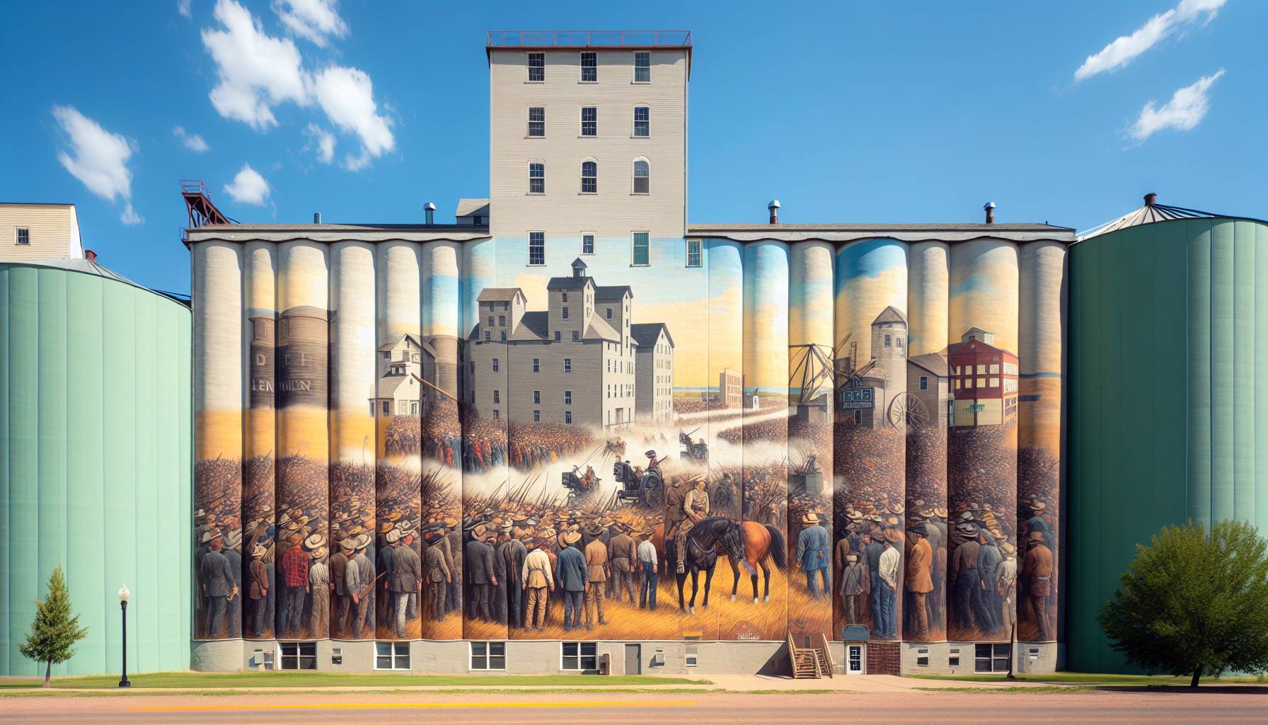 Artist transforms massive grain elevator into monumental mural in North Dakota: image