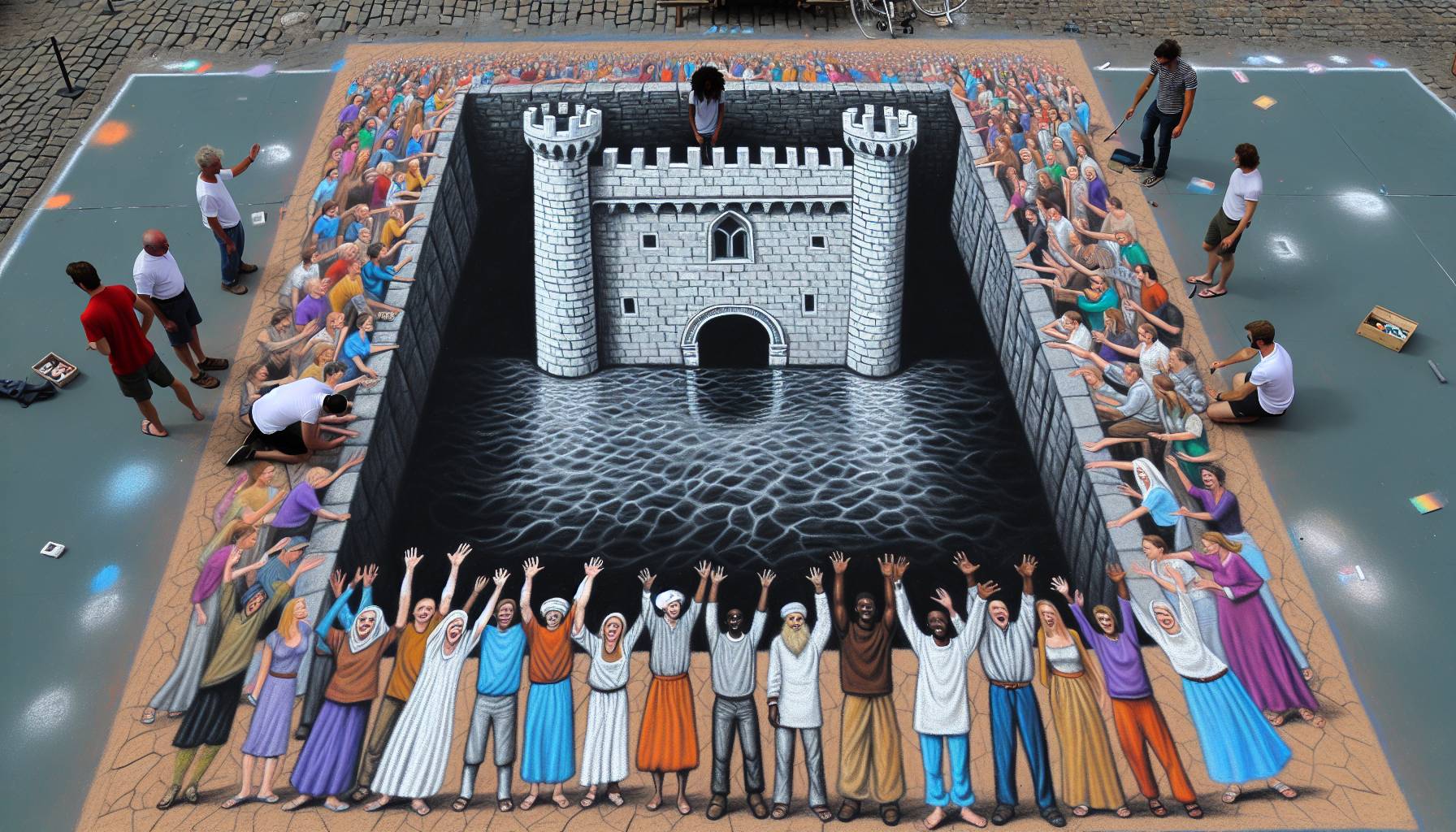 Chalk Artist Creates Optical Illusion at Caerphilly Castle: image