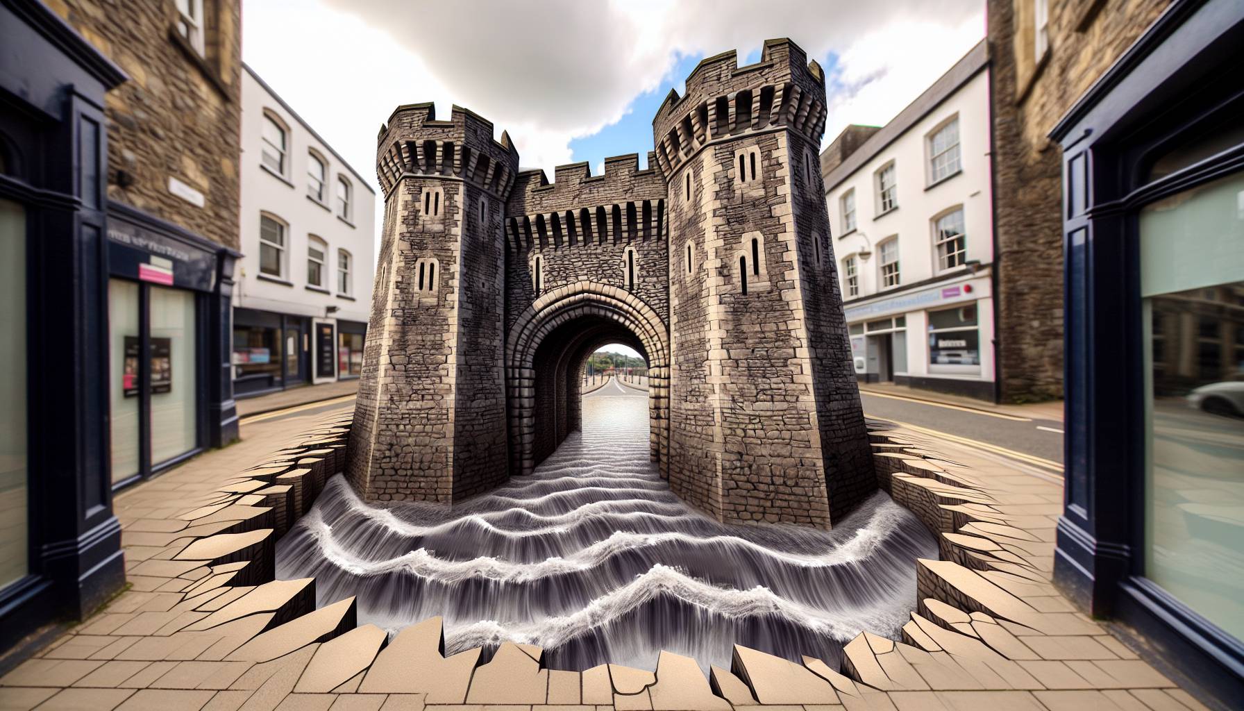 Chalk Artist Creates Optical Illusion at Caerphilly Castle cover