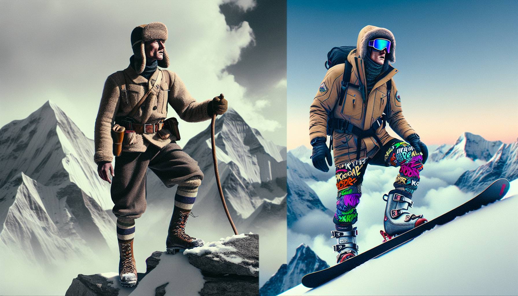 Twins climb mountain in new vs 100-year-old clothing: image