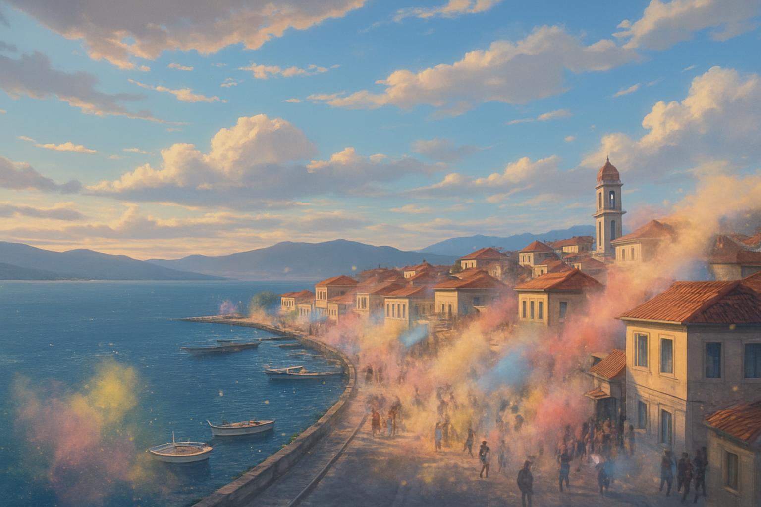 Messy Flour War in Greek Seaside Town cover