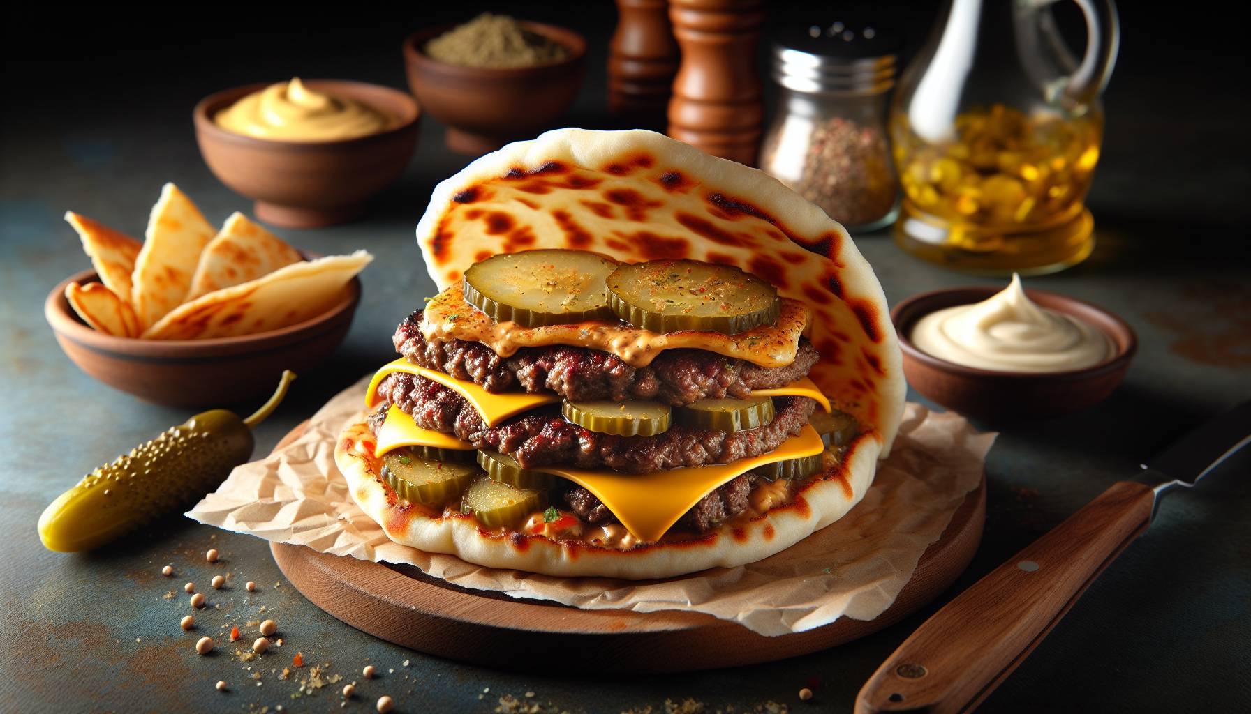Delicious Pita Burgers with Crispy Fried Cheese Recipe: image